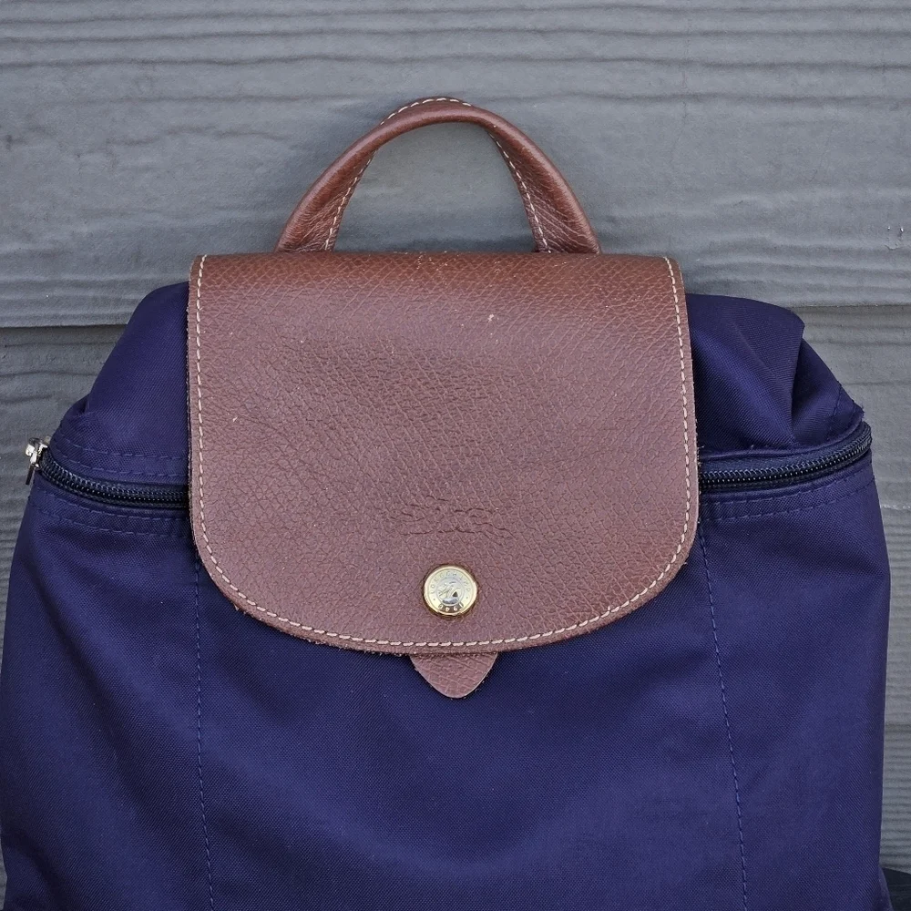 Longchamp Le Pliage Nylon Foldable Original Backpack Purple Brown 1011667